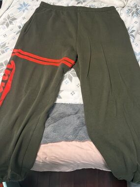 PINK Olive Green Sweatpants with Neon Orange Graphic